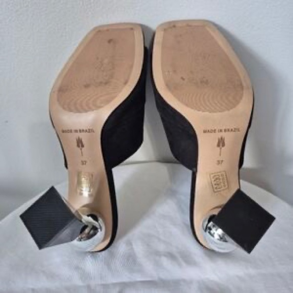 Black Sculptural Heel Mule - Women's Slip-On Shoe - Picture 7 of 7